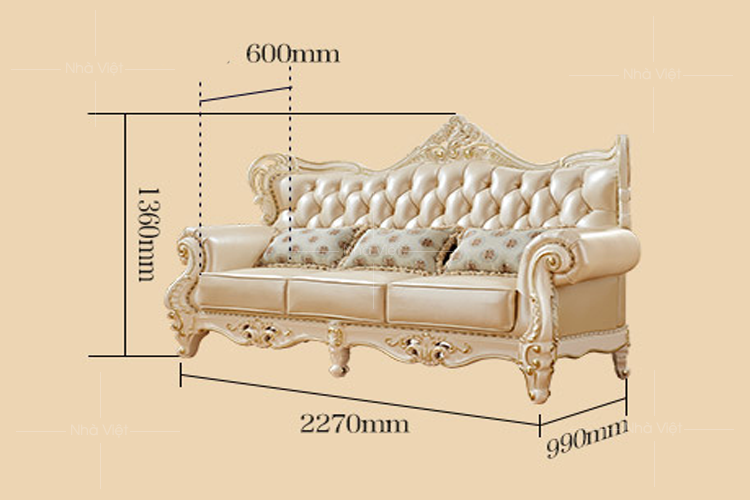 Kích thước sofa cổ điển tính theo tiêu chuẩn của nhà sản xuất