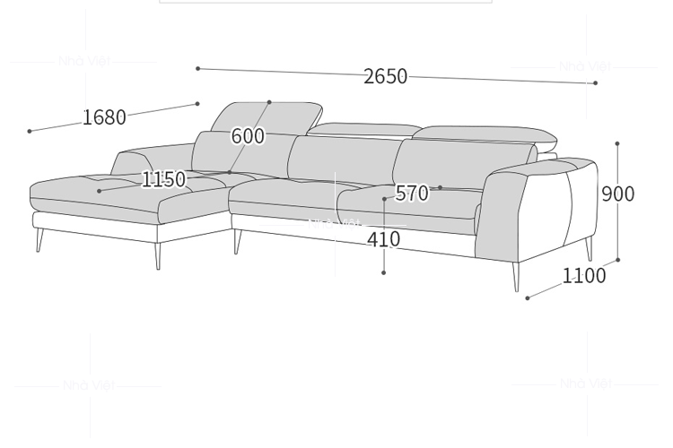 Kích thước của ghế sofa góc chữ L là bao nhiêu ?
