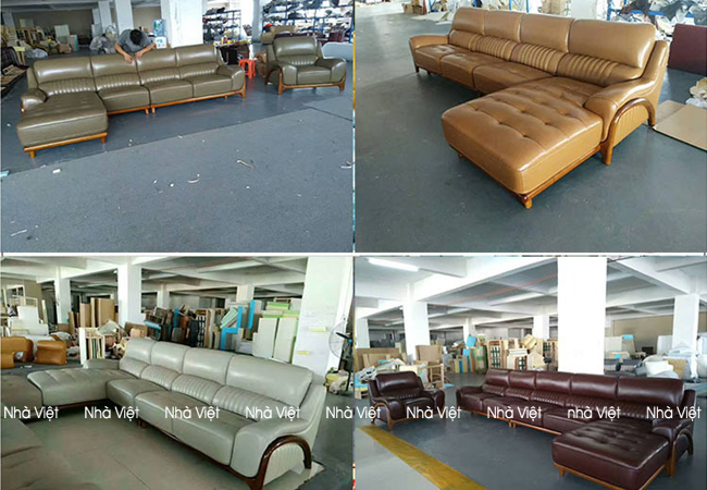 Bàn ghế sofa da với sự kết hợp phối gỗ đẳng cấp Sofa da DH 173