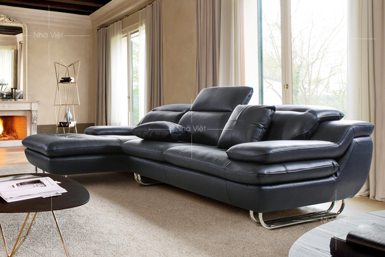 Sofa da cao cấp giá rẻ bọc da Indonesia chân inox Sofa da DH 028