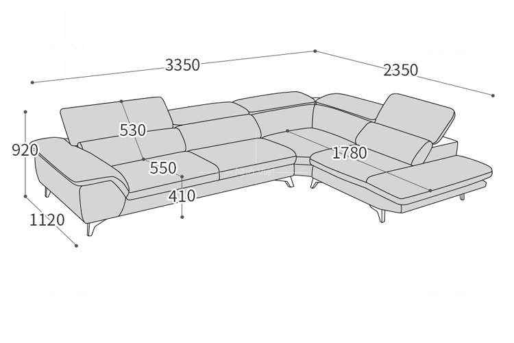 Bộ sofa góc quây chữ L thiết kế phụ kiện tựa đầu hai chiều
