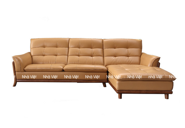 Bộ sofa da phòng khách đẹp tô điểm bởi khung ốp gỗ Sofa da DH 168