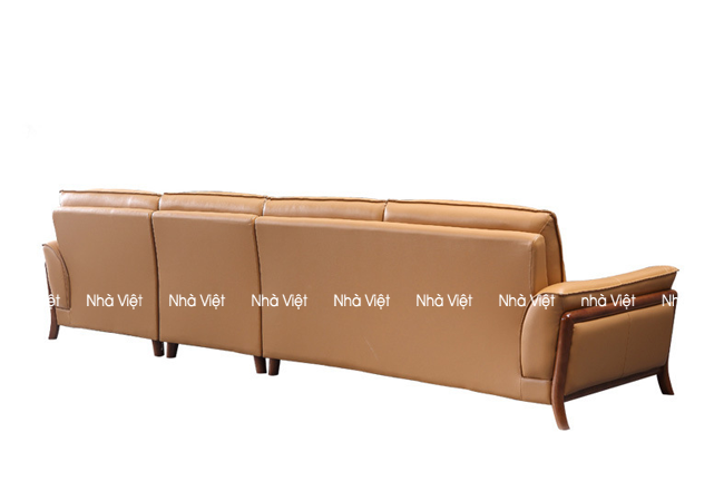 Bộ sofa da phòng khách đẹp tô điểm bởi khung ốp gỗ Sofa da DH 168
