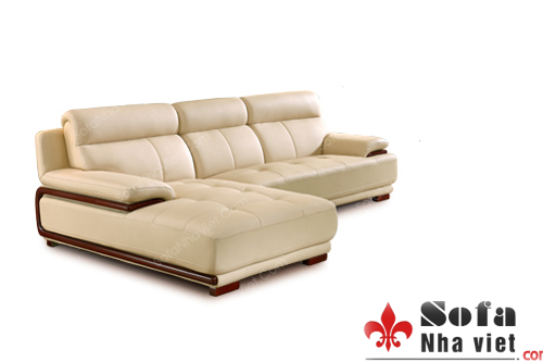 Bàn ghế sofa da nhập khẩu ốp viền gỗ ở bên tay Sofa da mã 074
