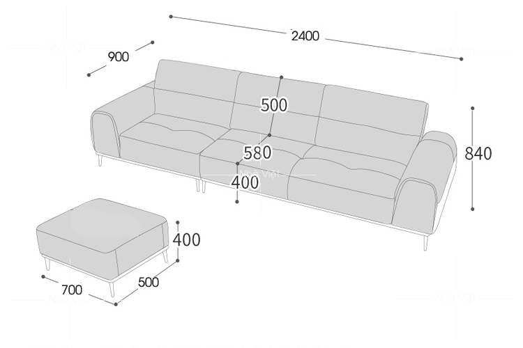Mẫu thiết kế sofa đẹp chung cư mới kích thước 2.4m dài loại nhỏ Sofa đẹp kích thước 2.4m mã 107