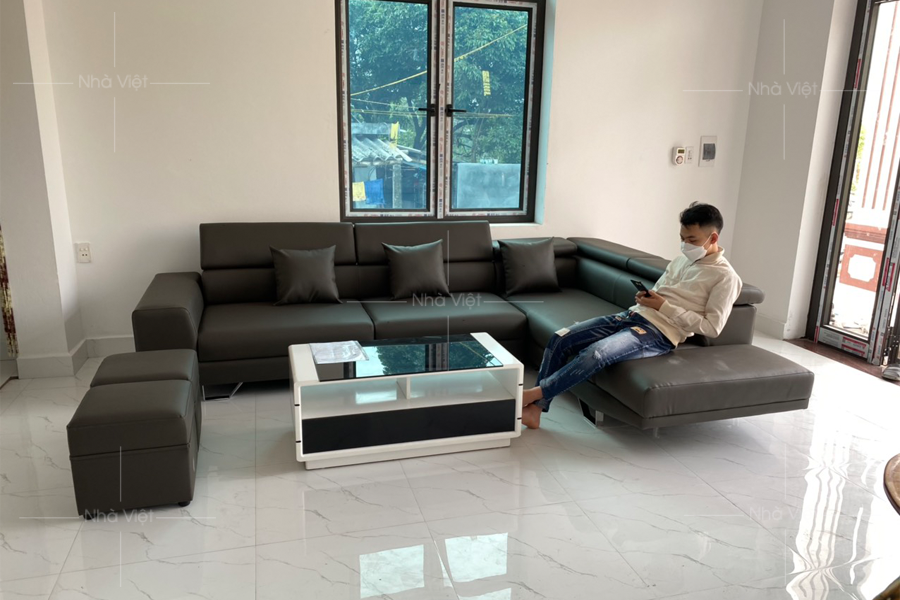 Khám phá phòng khách với sofa góc da cao cấp nhà chị Duyến - Hải Hậu - Nam Định