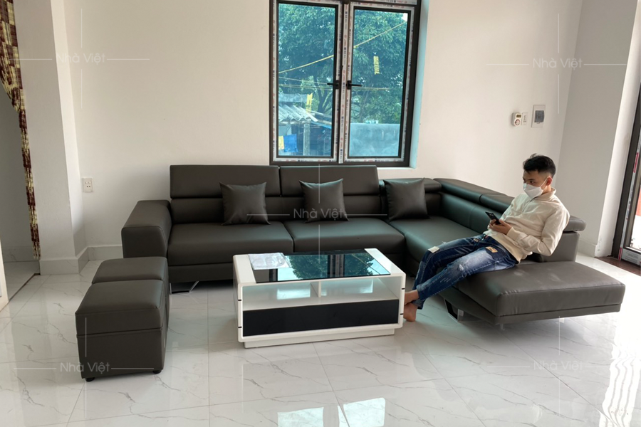 Khám phá phòng khách với sofa góc da cao cấp nhà chị Duyến - Hải Hậu - Nam Định