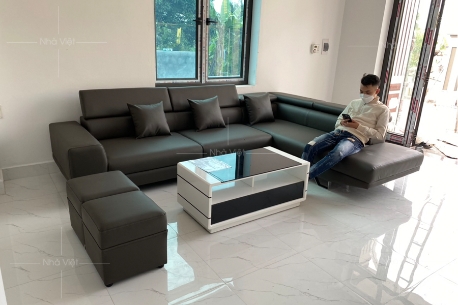 Khám phá phòng khách với sofa góc da cao cấp nhà chị Duyến - Hải Hậu - Nam Định