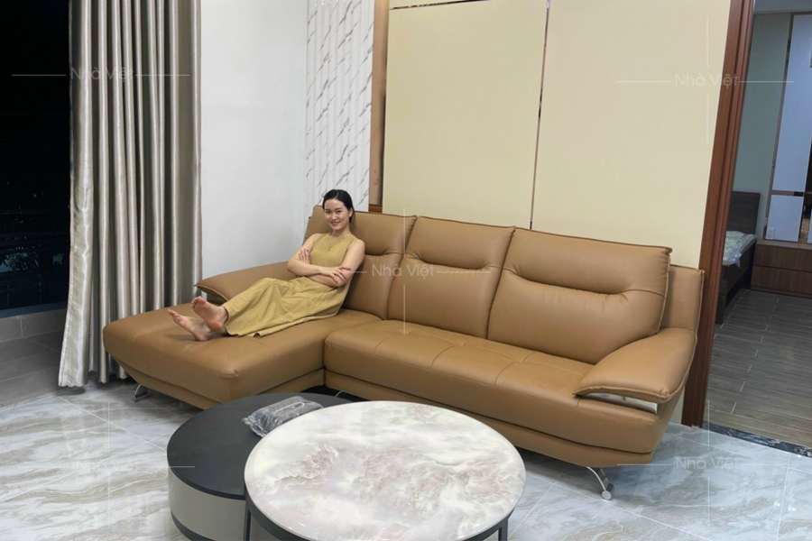 Ghế sofa góc da hạng sang bàn giao nhà chị Hường - Thanh Trì  - Hoàng Mai - Hà Nội