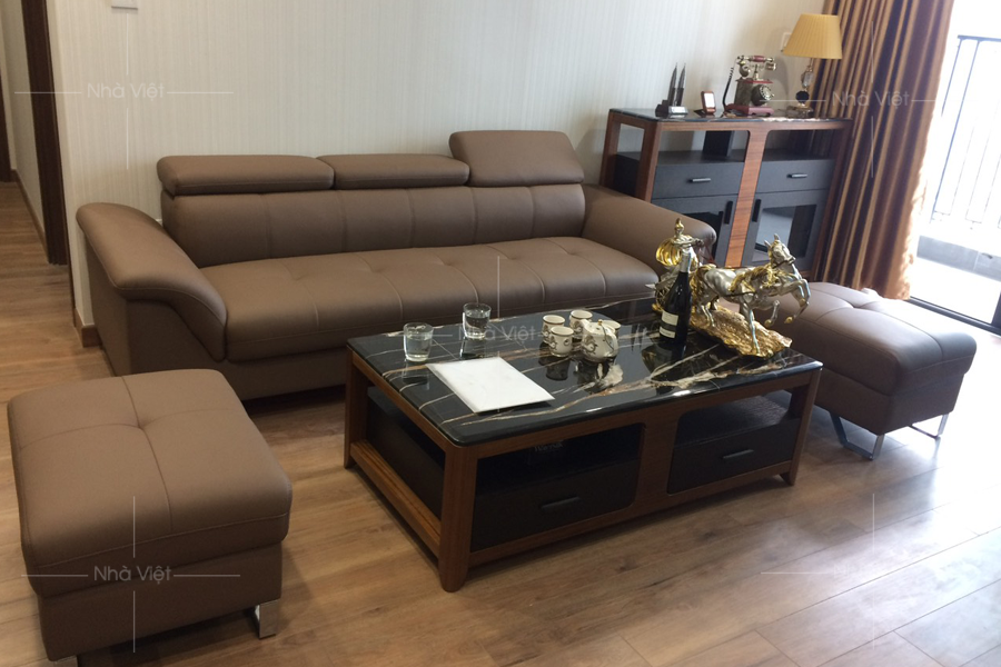 Ghế sofa văng bọc da chống bám mực nhà anh Vỹ - Chung cư Hidode City - Minh Khai - Hà Nội