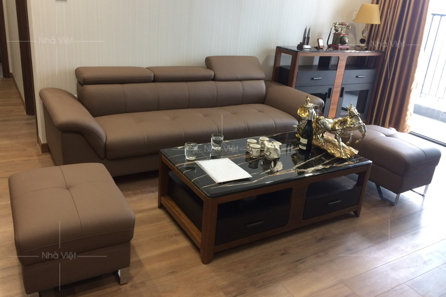 Ghế sofa văng bọc da chống bám mực nhà anh Vỹ - Chung cư Hidode City - Minh Khai - Hà Nội