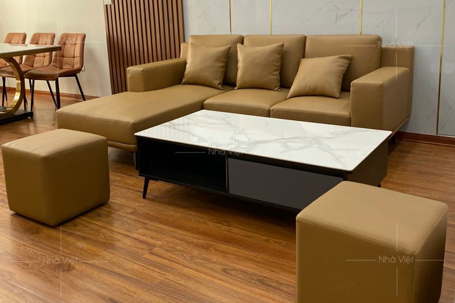 Full combo nội thất sofa góc, bàn trà, bàn ăn nhập khẩu nhà chị Vy - Melody Residences - Linh Đàm