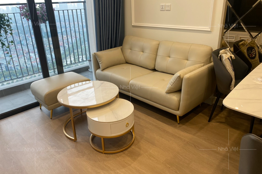Combo sofa văng, đôn bàn trà đôi phù hợp với mọi không gian - Ảnh bàn giao tại toà GS2 Vinhomes Smart City