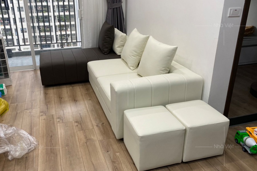 Sofa góc chữ L nhỏ cho không gian phòng khách chung cư - Ảnh tại nhà anh Tuấn chung cư Anland 2 Dương Nội