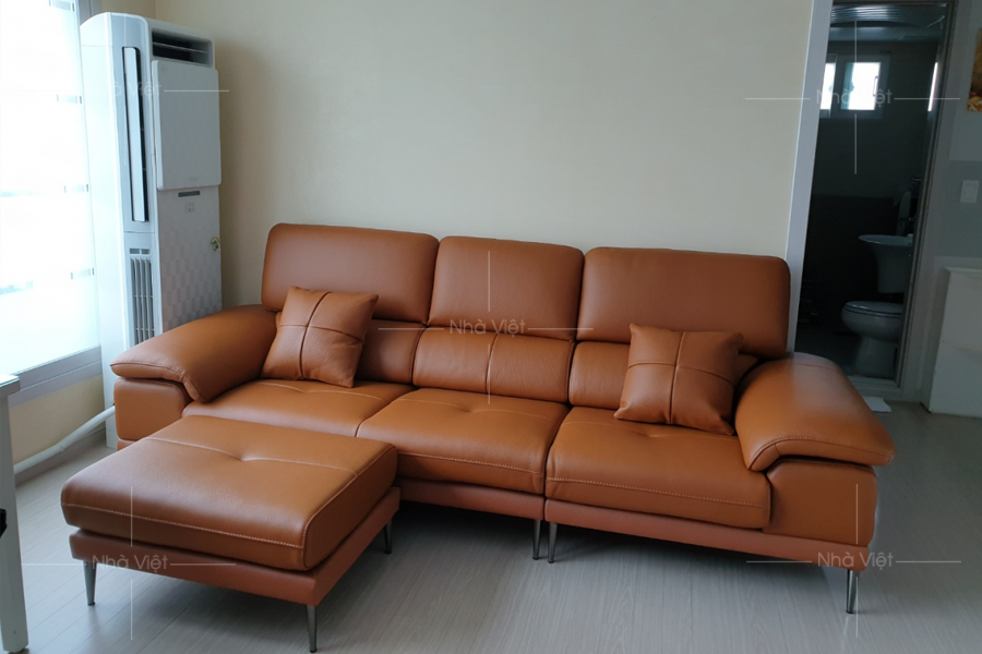 Hình ảnh thực tế sofa văng da chống bám mực nhà chị Lý - Việt Hưng - Long Biên - Hà Nội