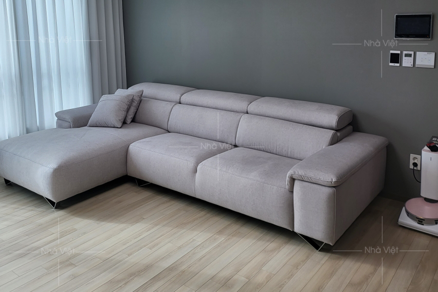 Hình ảnh bộ sofa góc chữ L bọc vải bàn giao cho chị Thư - Thạch Bàn - Long Biên - Hà Nội