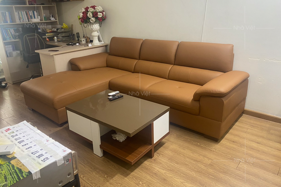 Sofa góc bọc da Nappa cao cấp nhập khẩu bàn gao cho anh Huy -  Chung cư Tứ Hiệp Plaza