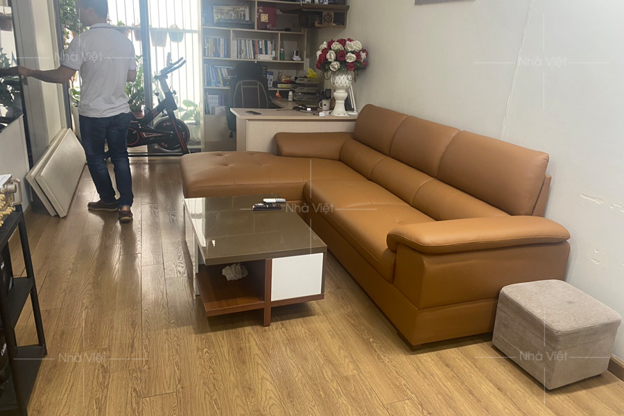 Sofa góc bọc da Nappa cao cấp nhập khẩu bàn gao cho anh Huy -  Chung cư Tứ Hiệp Plaza