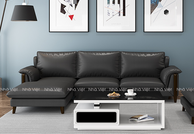 Bộ bàn ghế sofa góc phòng khách điểm nhấn tay ốp gỗ Sofa góc mã 233