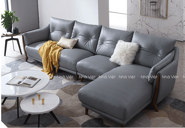 Bộ ghế sopha góc nhập khẩu bọc da với gam màu ghi Ghế sofa góc nhập khẩu mã 235