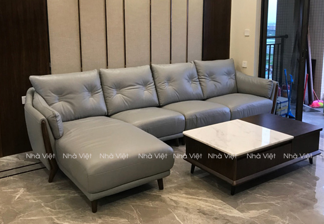 Bộ ghế sopha góc nhập khẩu bọc da với gam màu ghi Ghế sofa góc nhập khẩu mã 235