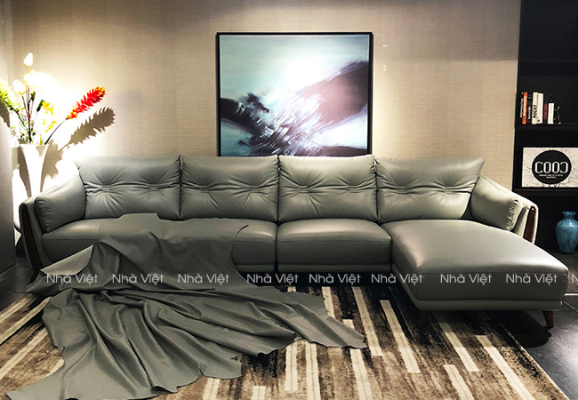 Bộ ghế sopha góc nhập khẩu bọc da với gam màu ghi Ghế sofa góc nhập khẩu mã 235