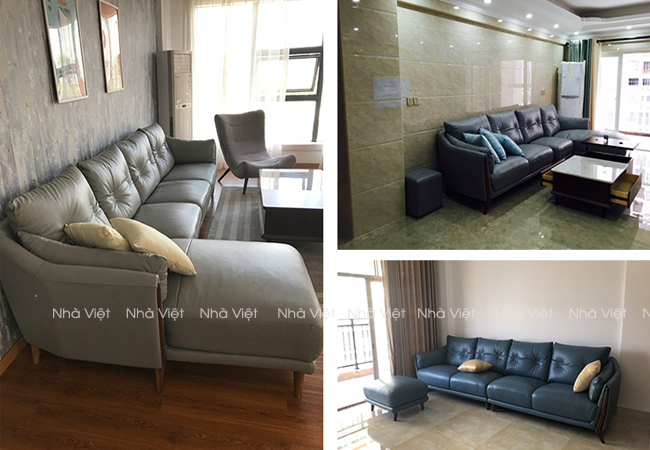 Bộ ghế sopha góc nhập khẩu bọc da với gam màu ghi Ghế sofa góc nhập khẩu mã 235