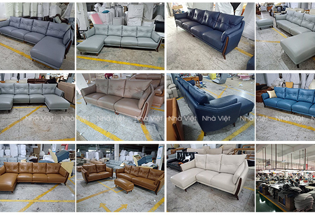 Bộ ghế sopha góc nhập khẩu bọc da với gam màu ghi Ghế sofa góc nhập khẩu mã 235