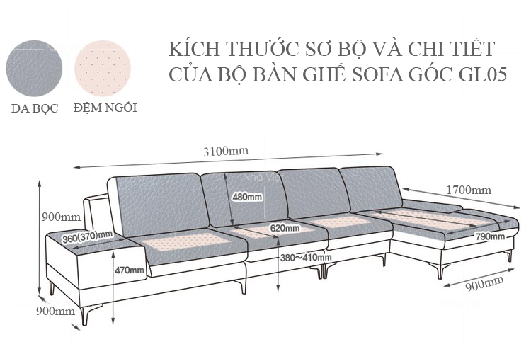 Sofa góc phòng khách rộng GL05