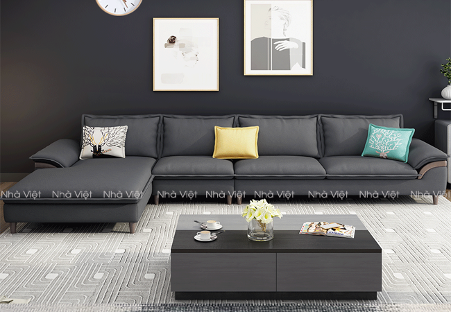 Mẫu bàn ghế sô pha nỉ thiết kế kiểu dáng góc màu đen Sofa nỉ màu đen mã 1116