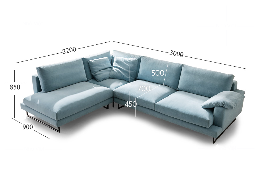 Bàn ghế sofa góc quây phòng khách gam màu xanh 