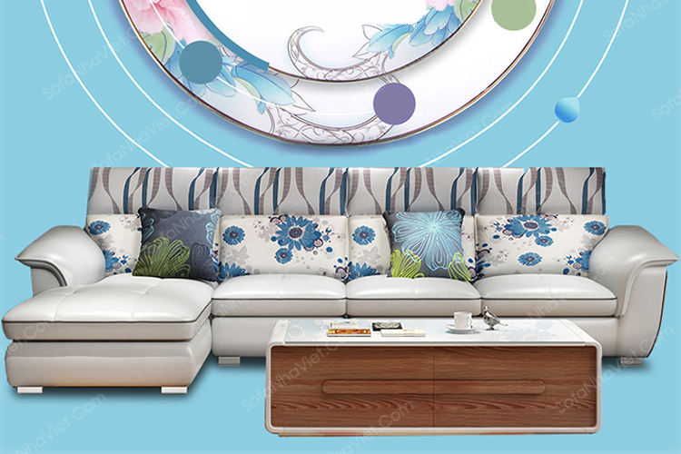 Mẫu ghế sofa da kết hợp với vải nỉ Sofa phòng khách mã 104