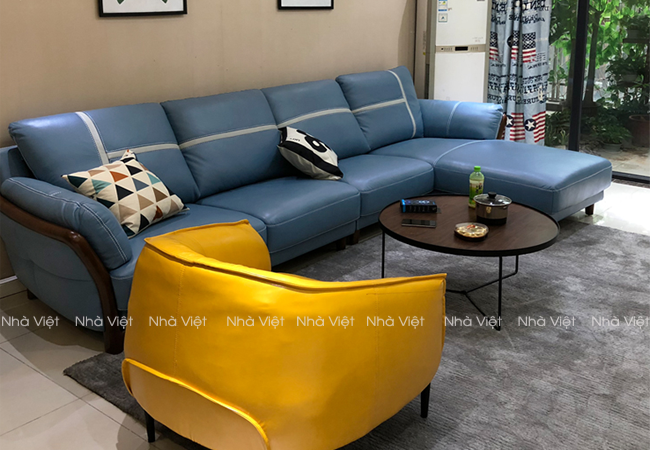 Mẫu sofa phòng khách mới kết hợp với tay gỗ tạo điểm nhấn Sofa phòng khách tay gỗ mã 144