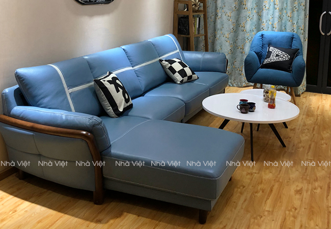 Mẫu sofa phòng khách mới kết hợp với tay gỗ tạo điểm nhấn Sofa phòng khách tay gỗ mã 144