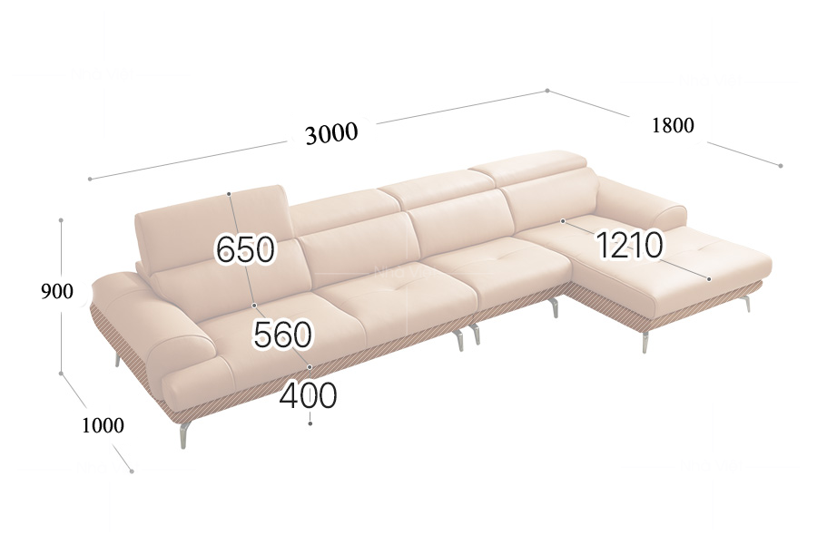 Bộ ghế sofa phòng dạng góc thiết kế với 4 chỗ ngồi dài 3m Sofa phòng khách dạng góc 4 chỗ P158
