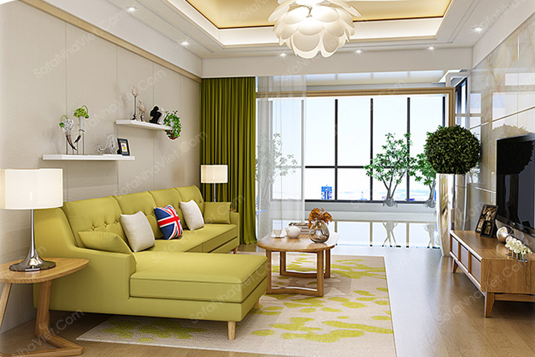 Bộ ghế sa lông vải chung cư với gam màu vàng chanh Sofa vải mã 309