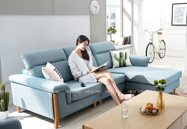 Bộ bàn ghế sofa vải thiết kế có phụ kiện tựa đầu 4 cấp độ Sofa vải phụ kiện tựa đầu mã 337