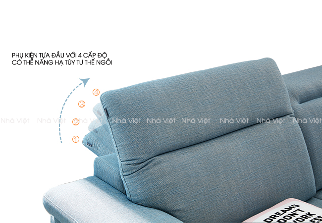 Bộ bàn ghế sofa vải thiết kế có phụ kiện tựa đầu 4 cấp độ Sofa vải phụ kiện tựa đầu mã 337