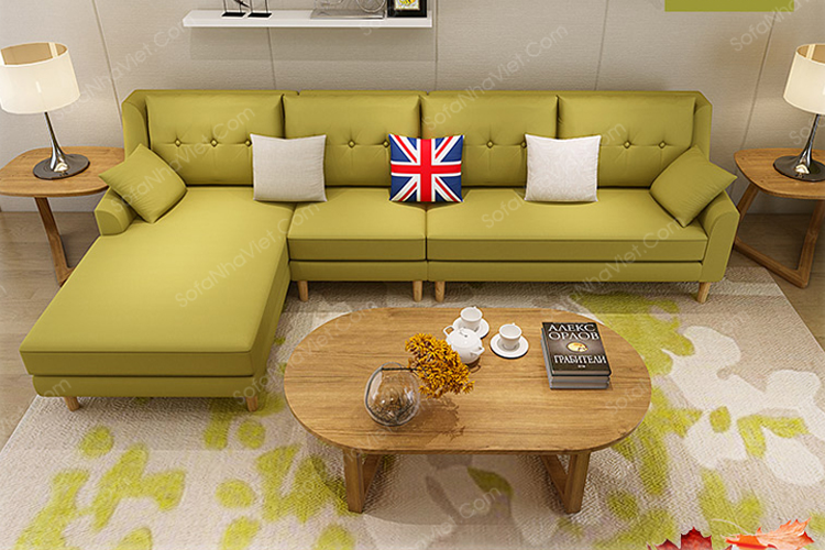 Bộ ghế sa lông vải chung cư với gam màu vàng chanh Sofa vải mã 309