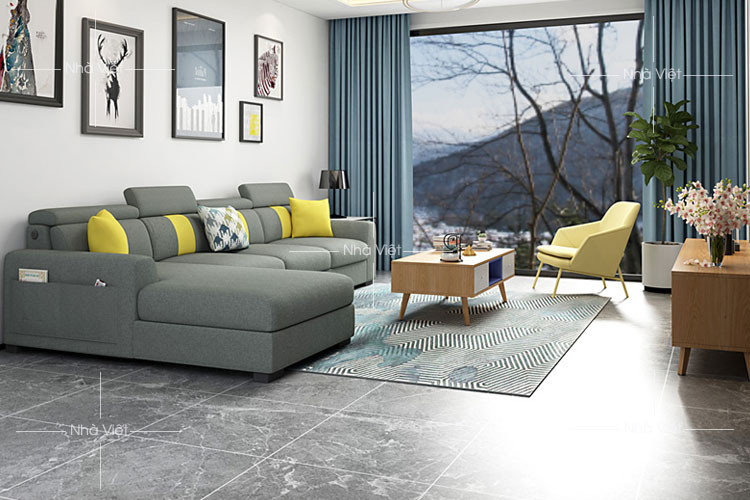 Mẫu ghế sofa vải mới thiết kế với phụ kiện tựa đầu nâng hạ tùy ý Sofa vải tiện ích mã 344