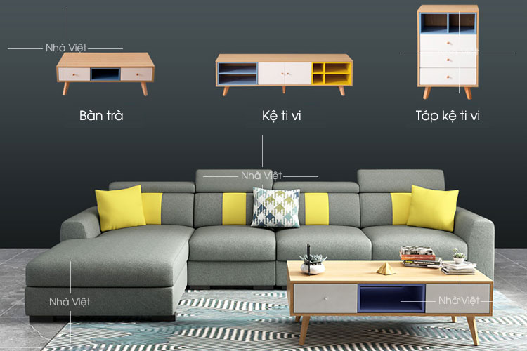 Mẫu ghế sofa vải mới thiết kế với phụ kiện tựa đầu nâng hạ tùy ý Sofa vải tiện ích mã 344