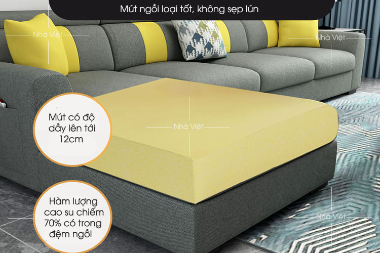 Mẫu ghế sofa vải mới thiết kế với phụ kiện tựa đầu nâng hạ tùy ý Sofa vải tiện ích mã 344