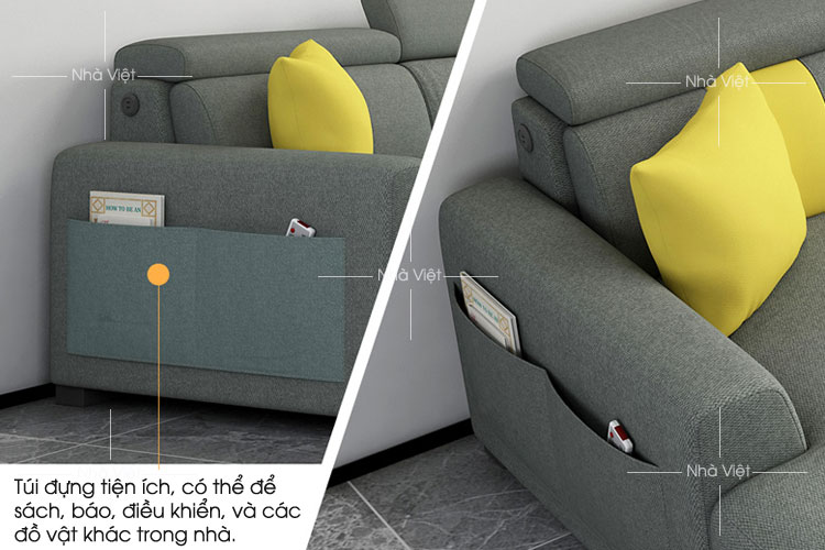 Mẫu ghế sofa vải mới thiết kế với phụ kiện tựa đầu nâng hạ tùy ý Sofa vải tiện ích mã 344