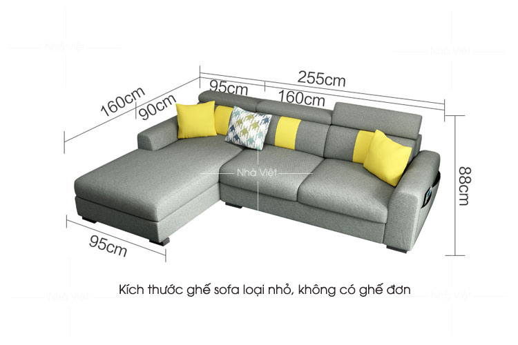 Mẫu ghế sofa vải mới thiết kế với phụ kiện tựa đầu nâng hạ tùy ý Sofa vải tiện ích mã 344