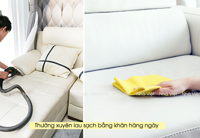 Kinh nghiệm làm sạch sofa da phòng khách màu trắng