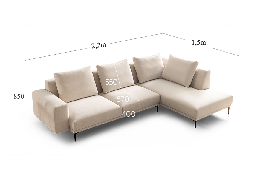 Kích thước ghế sofa vải góc chữ L phổ biến trên thị trường hiện nay