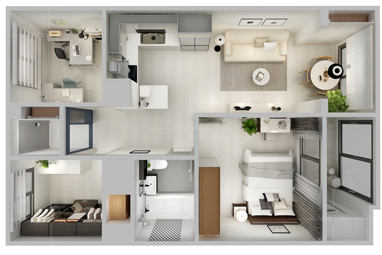 50 mẫu thiết kế căn hộ 1 phòng ngủ đẹp hiện đại