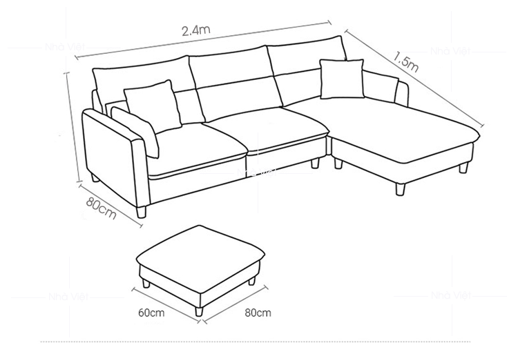 Các kích thước phổ thông của sofa góc chung cư hiện nay