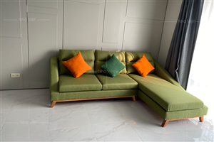 Hình ảnh thực tế bộ sofa góc bọc vải nhà chú Hoà - Chung cư Aqua Central - 44 Yên Phụ - Hà Nội